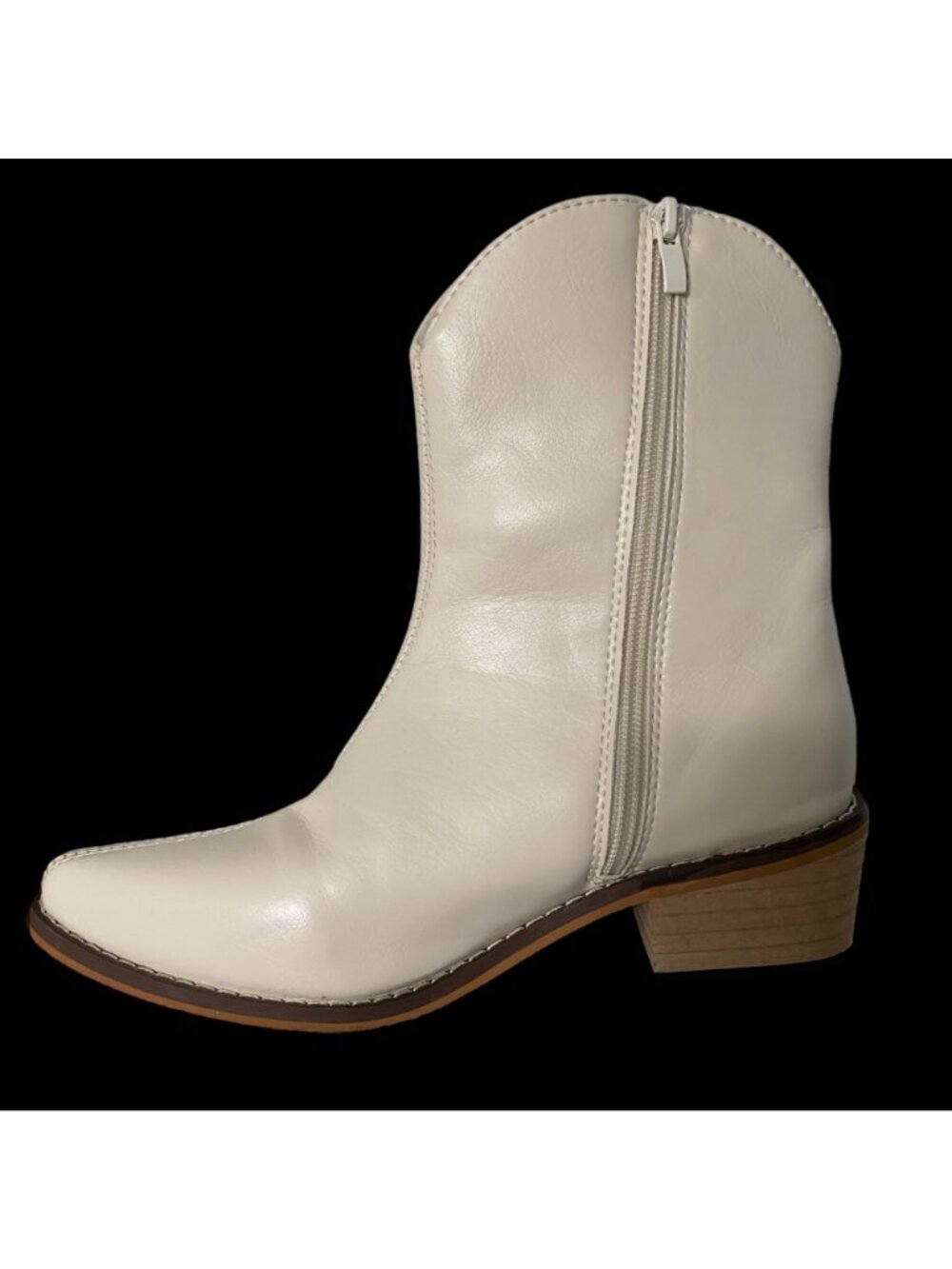 Ankle Bootie Women's Size 35 US 4. 5 Polyurethane Cream Zipper Pointed Toe - Picture 12 of 16